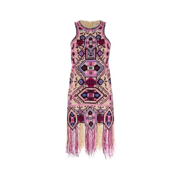 ISABEL MARANT Dresses & Skirts - ISABEL MARANT Geometric Pattern Knit Dress with Fringe Women PRINTED Dresses